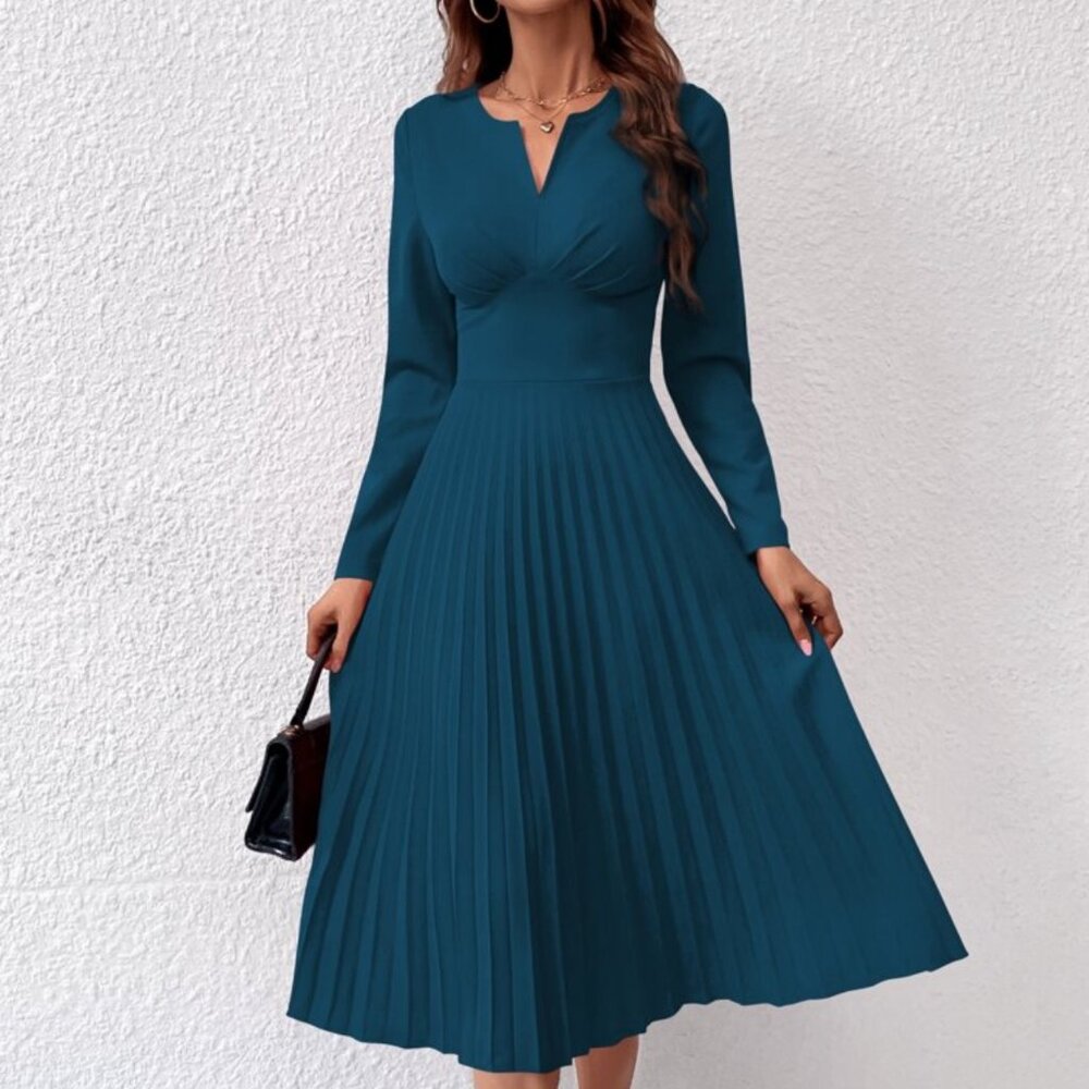 Teal Blue Pleated Midi Dress | New Never Worn | Size Medium